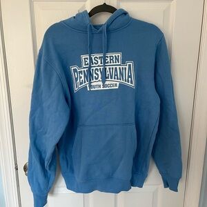 Soft light blue soccer hoodie.